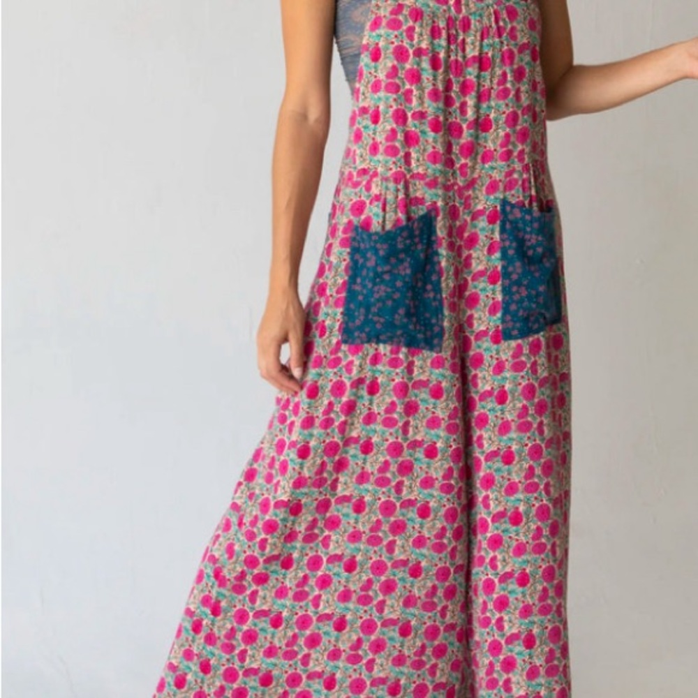 Floral Pink and Blue Overall